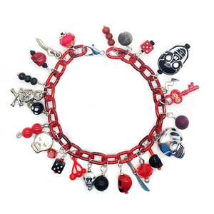 Red & Black Goth Skull Charm Bracelet - Adorabilities Charms & Trinkets
