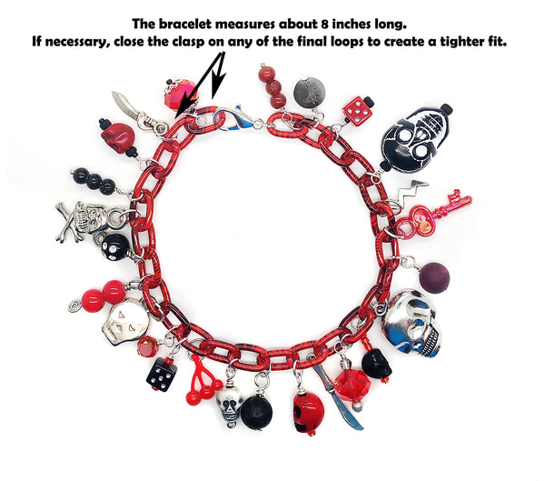 Red & Black Goth Skull Charm Bracelet - Adorabilities Charms & Trinkets