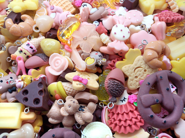 Cute Charm Mix in Brown Peach & Yellow, 30 pieces, Resin and Acrylic Mix