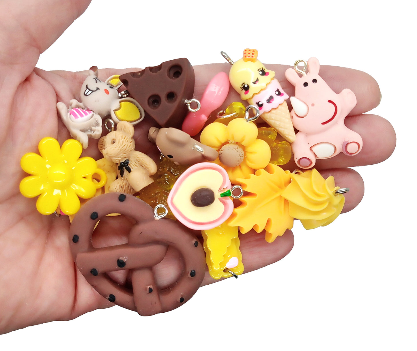 Cute Charm Mix in Brown Peach & Yellow, 30 pieces, Resin and Acrylic Mix