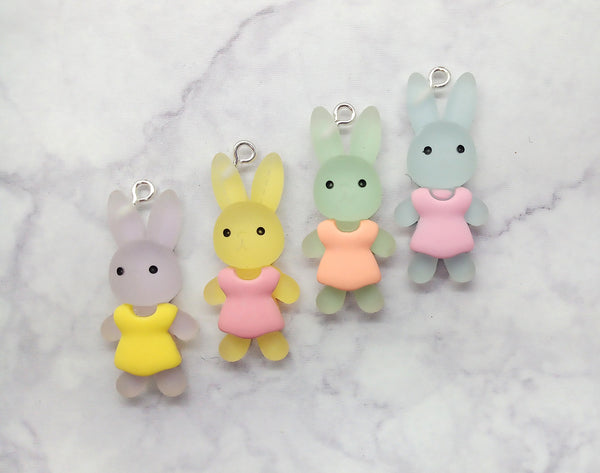 Kawaii Rabbit Pendants, 4pc Pastel Charms