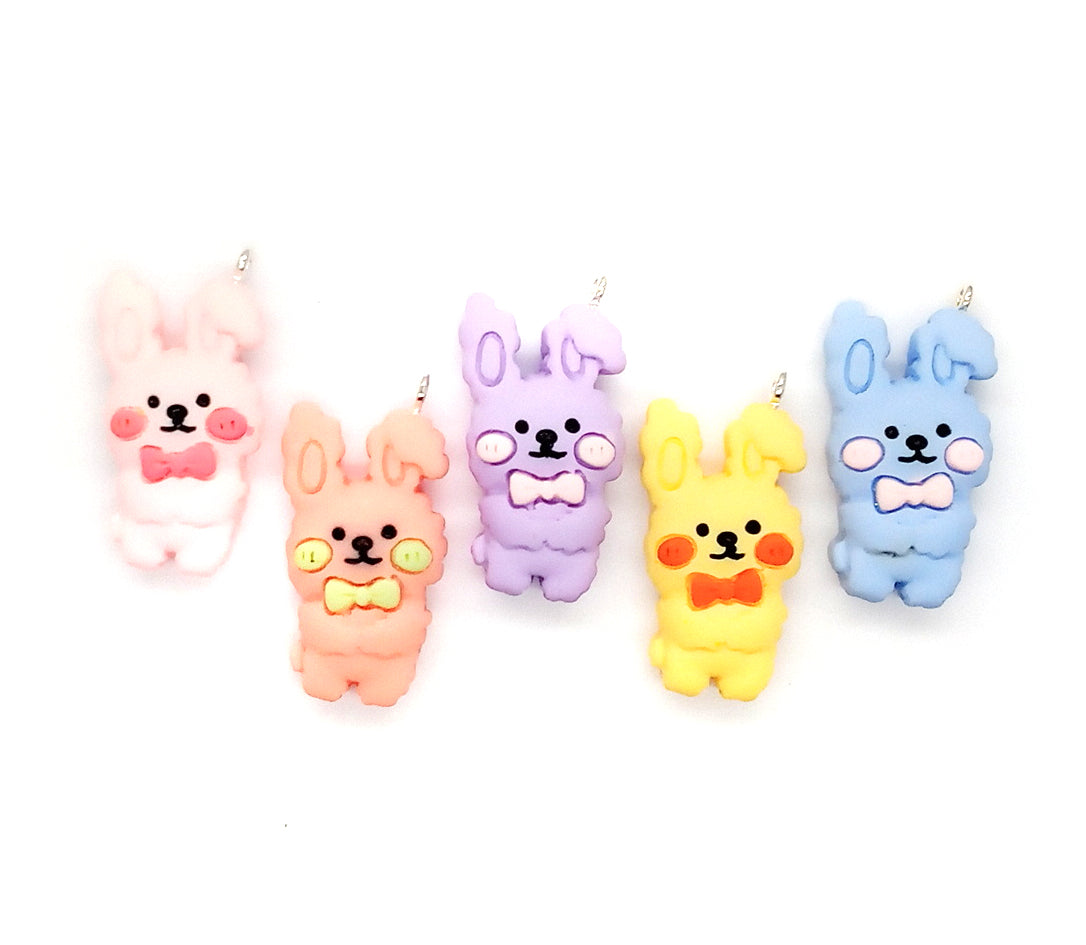 Cute Bunny Charms, 6 pieces in Mixed Pastel Colors