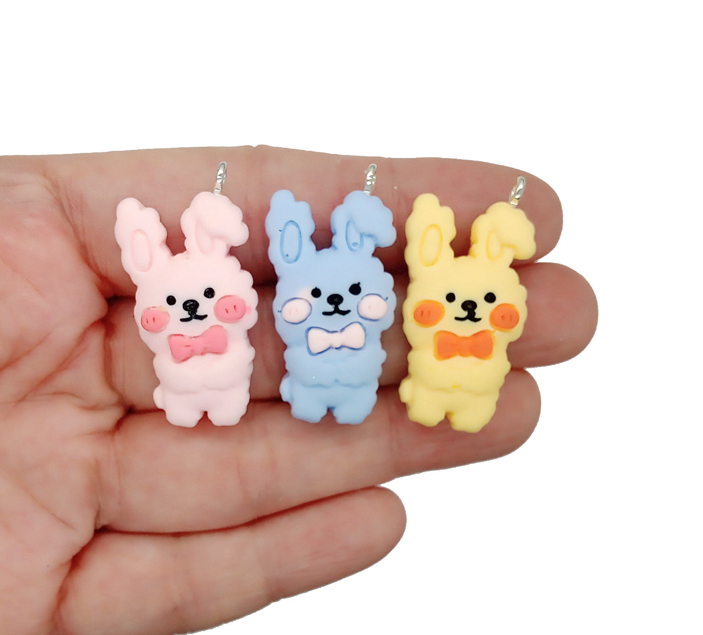 Cute Bunny Charms, 6 pieces in Mixed Pastel Colors