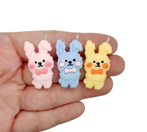 Cute Bunny Charms, 6 pieces in Mixed Pastel Colors