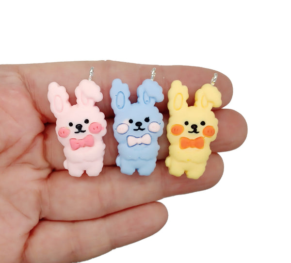 Cute Bunny Charms, 6 pieces in Mixed Pastel Colors