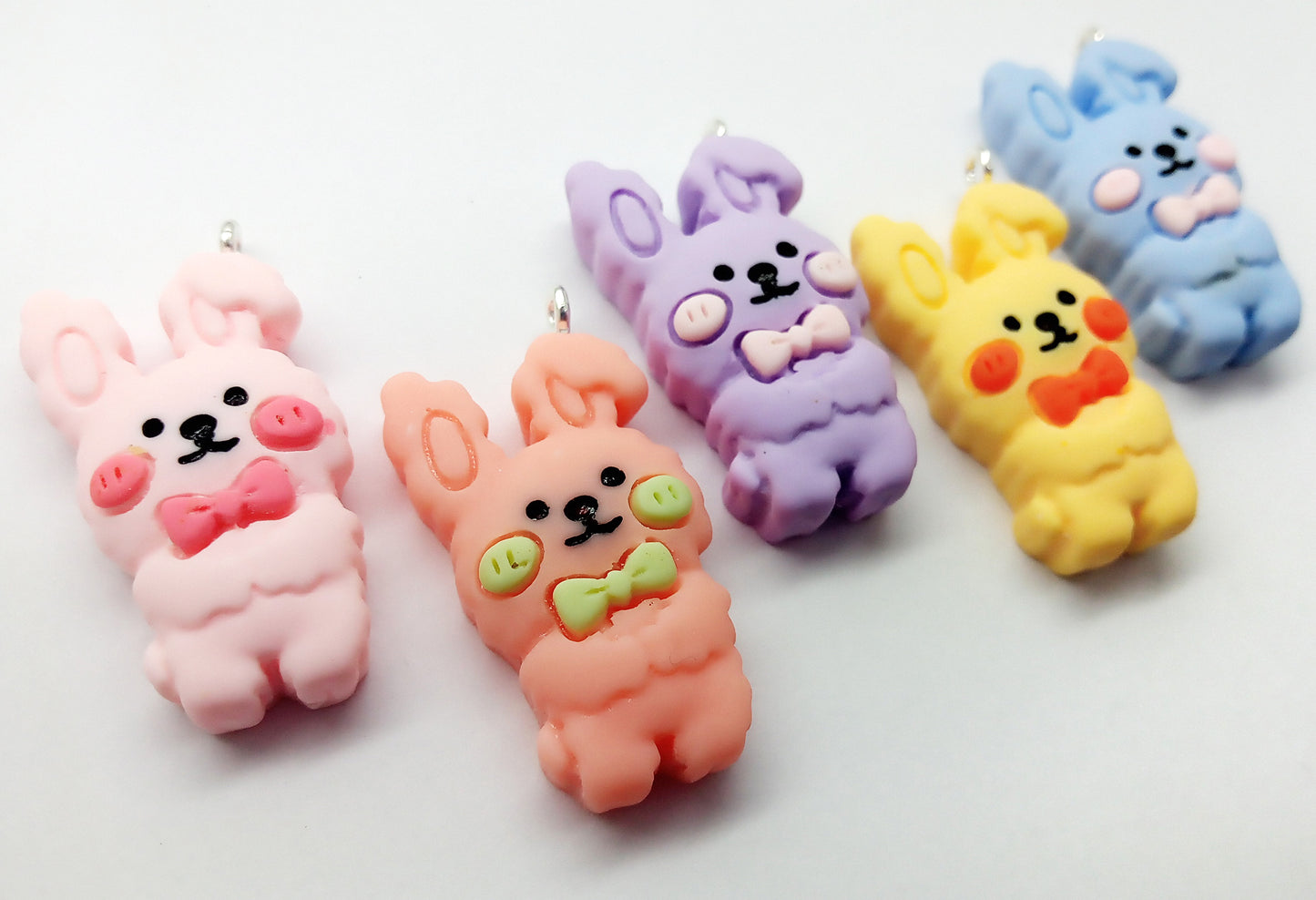 Cute Bunny Charms, 6 pieces in Mixed Pastel Colors