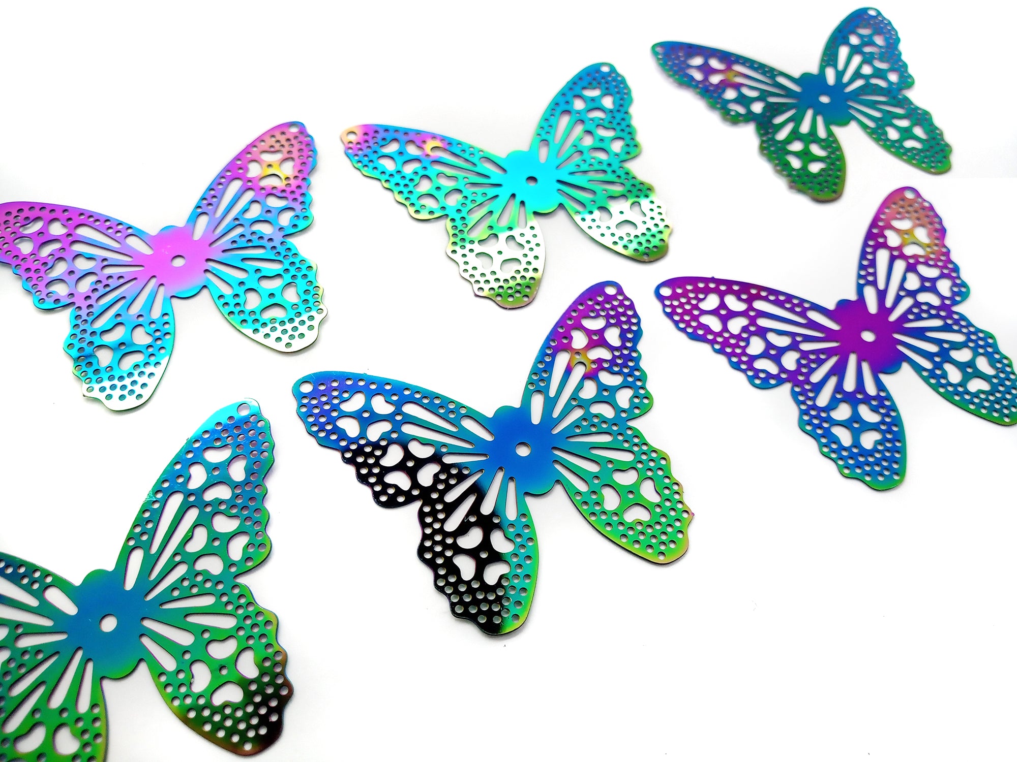 Butterfly Pendants in Rainbow Colors, 4 pieces, Stainless Steel Charms