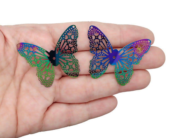 Butterfly Pendants in Rainbow Colors, 4 pieces, Stainless Steel Charms