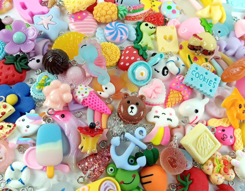 Grab Bag of 3 Cute Charms, Kawaii Mystery Bundle, Polymer Clay