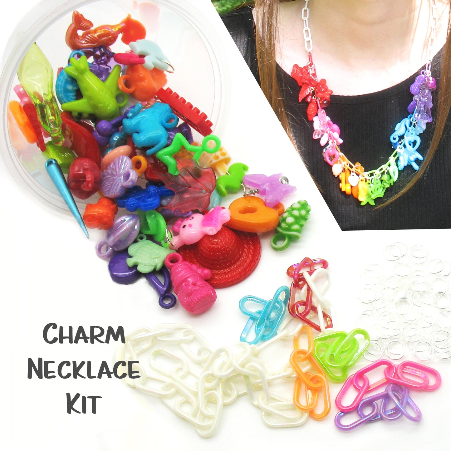 Acrylic Charm Necklace Kit - DIY Kawaii Kandi Rainbow Necklace - Adorabilities Charms & Trinkets