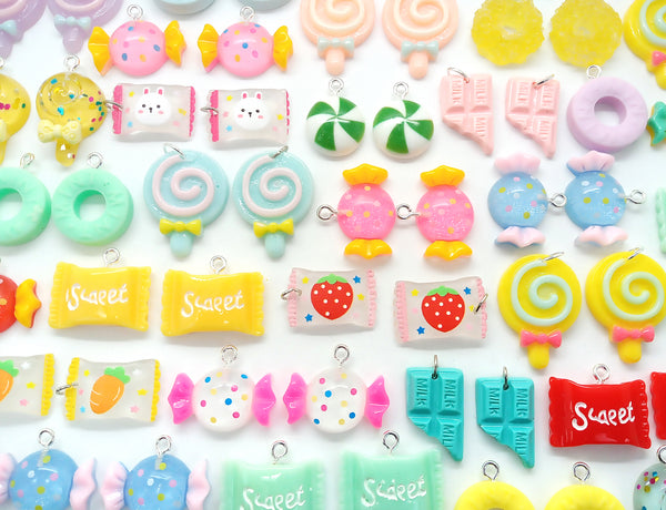 Pairs of Candy Charms, Kawaii Cabochon Pendants for Earrings - Adorabilities Charms & Trinkets