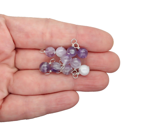 Cape Amethyst 6mm Bead Charms, Natural Gemstone Dangles, 5 - 10 pieces