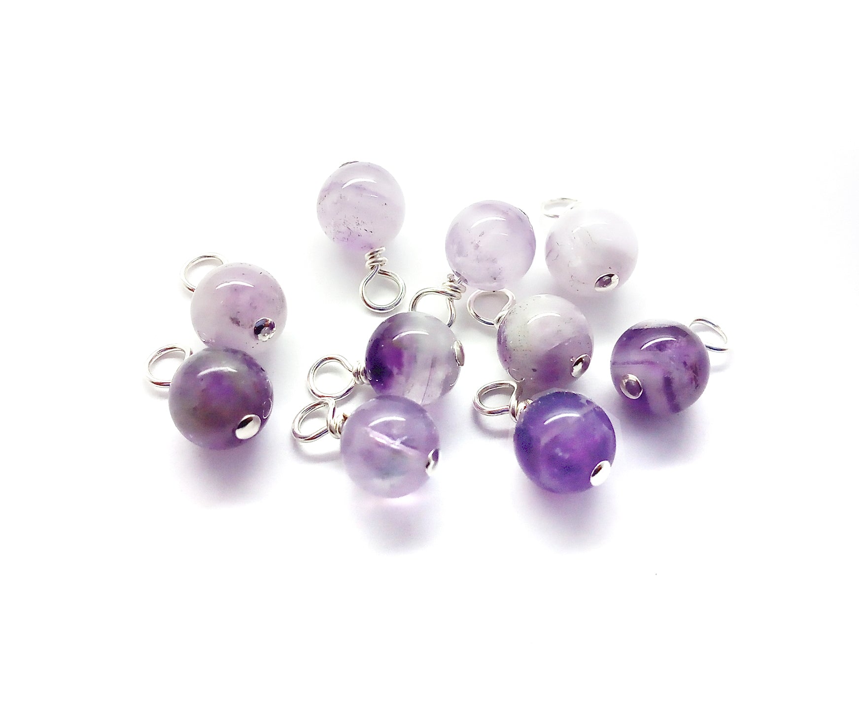 Cape Amethyst 6mm Bead Charms, Natural Gemstone Dangles, 5 - 10 pieces