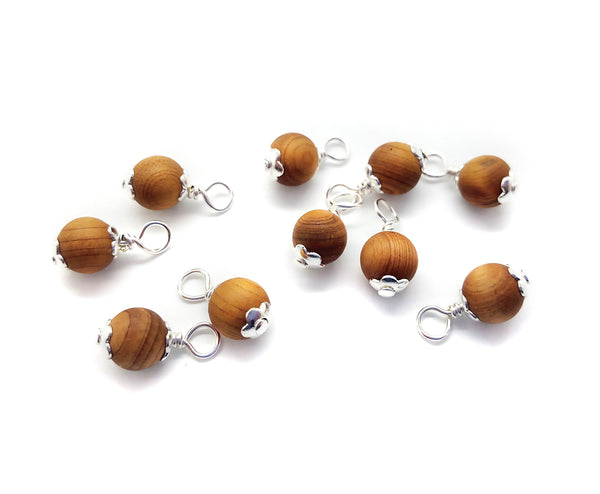 Cedar 6mm Bead Charms, Tiny Wood Bead Dangles - Adorabilities Charms & Trinkets
