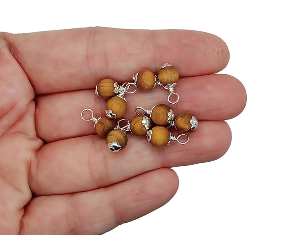 Cedar 6mm Bead Charms, Tiny Wood Bead Dangles - Adorabilities Charms & Trinkets