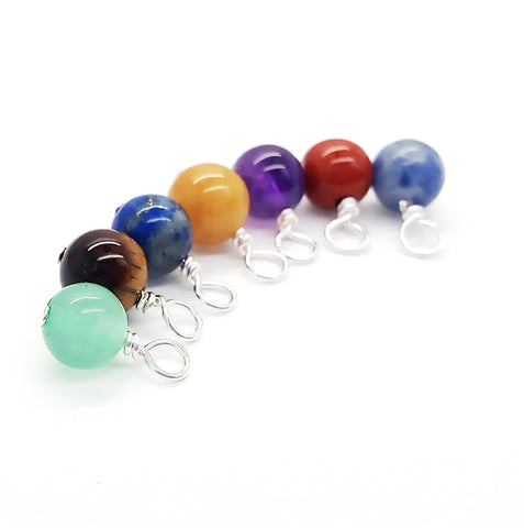 Round Chakra Gemstone Charms, 7 piece set of Chakra Bead Dangles - Adorabilities Charms & Trinkets