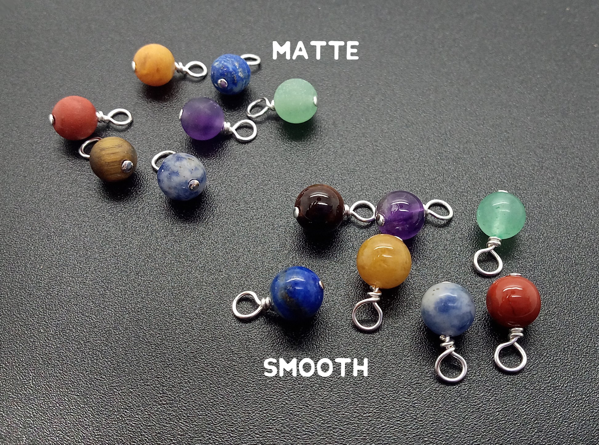 Round Chakra Gemstone Charms, 7 piece set of Chakra Bead Dangles - Adorabilities Charms & Trinkets