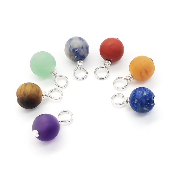 Matte Chakra Gemstone Charms, 7 piece set of Chakra Bead Dangles - Adorabilities Charms & Trinkets