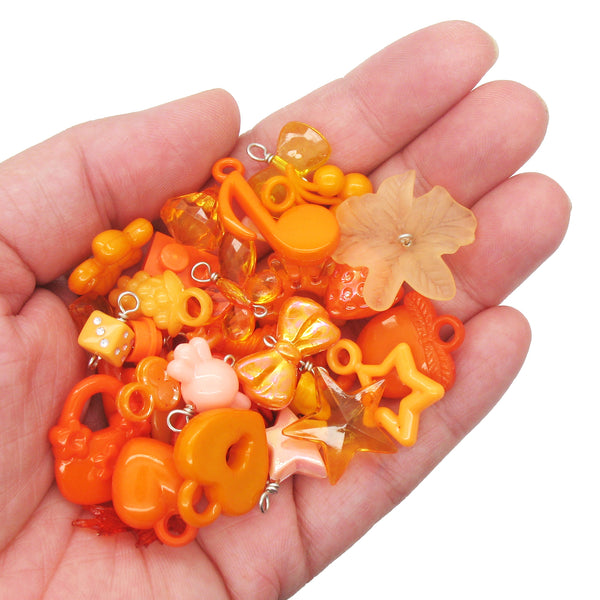 Orange Acrylic Charms - 30 pc Bulk Colorful Trinkets for Crafts - Adorabilities Charms & Trinkets