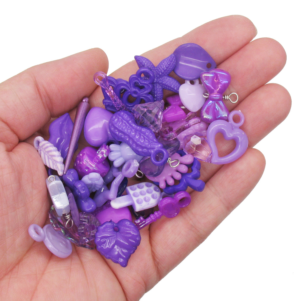 Acrylic Charms in Purple, Blue and Green - 30 PC Mixed Plastic Kandi Charms and Pendants - Colorful Kawaii DIY Jewelry Supplies