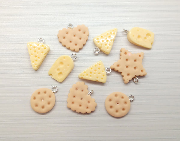 Cheese and Crackers Charms, Resin Food Cabochon Pendants - Adorabilities Charms & Trinkets