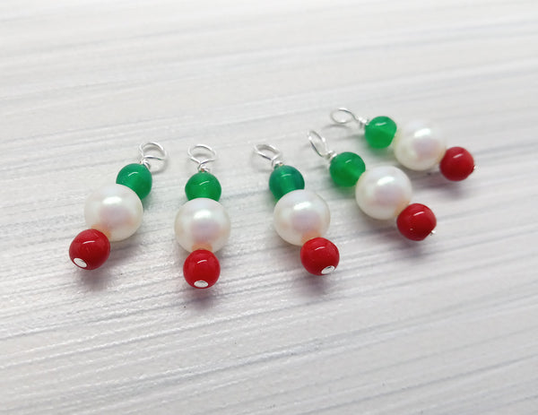Pearl Christmas Charms, Red and Green Bead Dangles - Adorabilities Charms & Trinkets