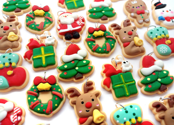 Christmas Cookie Flatback Charms, Set of 10 Kawaii Styles