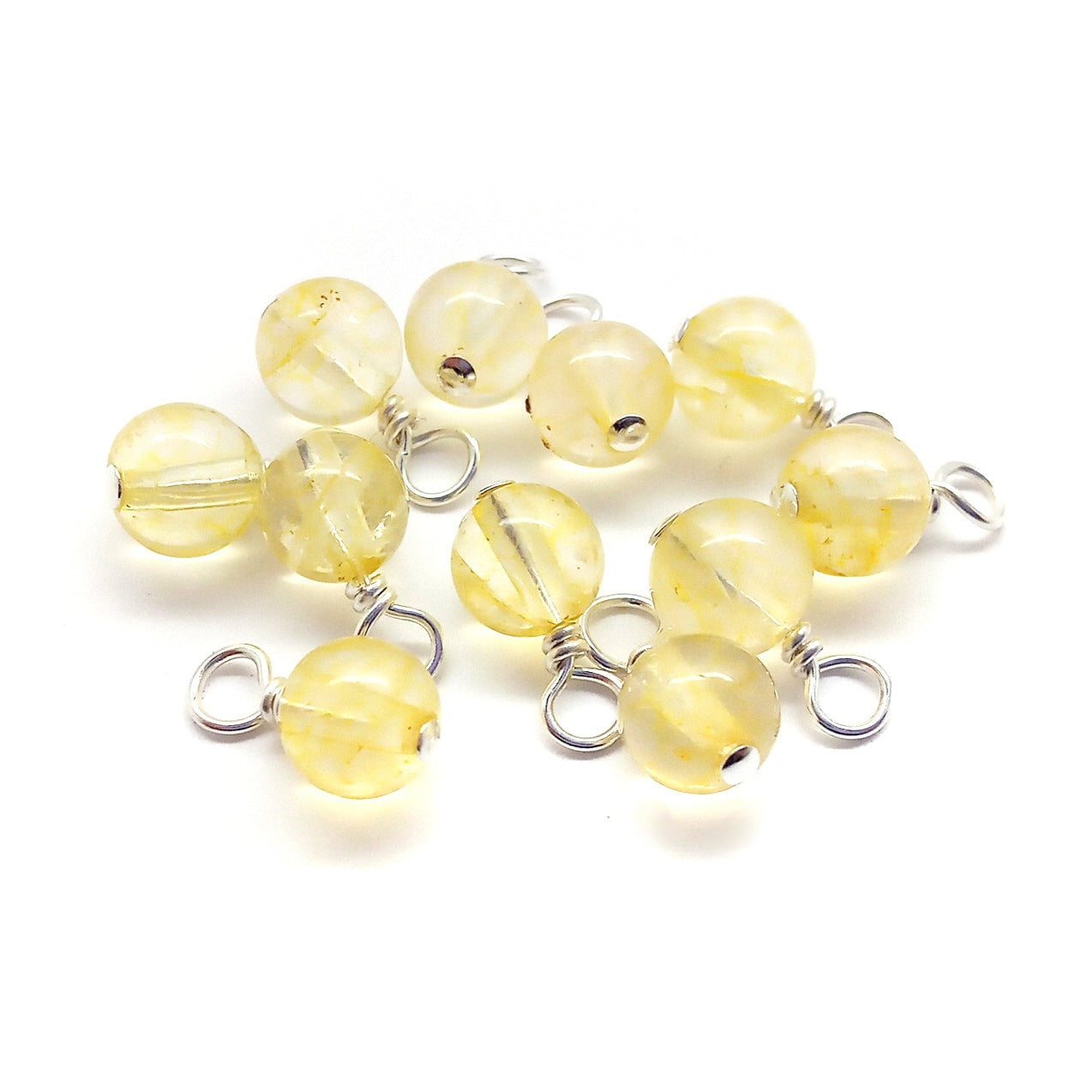 Yellow citrine bead dangle charms made from 6mm gemstone beads.