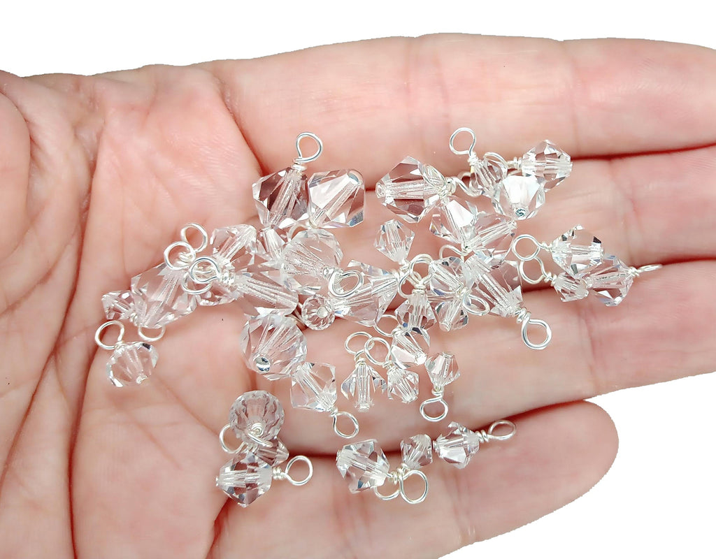 Tiny Bicone Bead Charms, 4mm Crystal Bead Dangle Mix