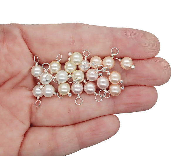 Crystal Pearl Dangle Charms, Pastel 6mm Pearl Charms with Silver-Tone Wire - Adorabilities Charms & Trinkets