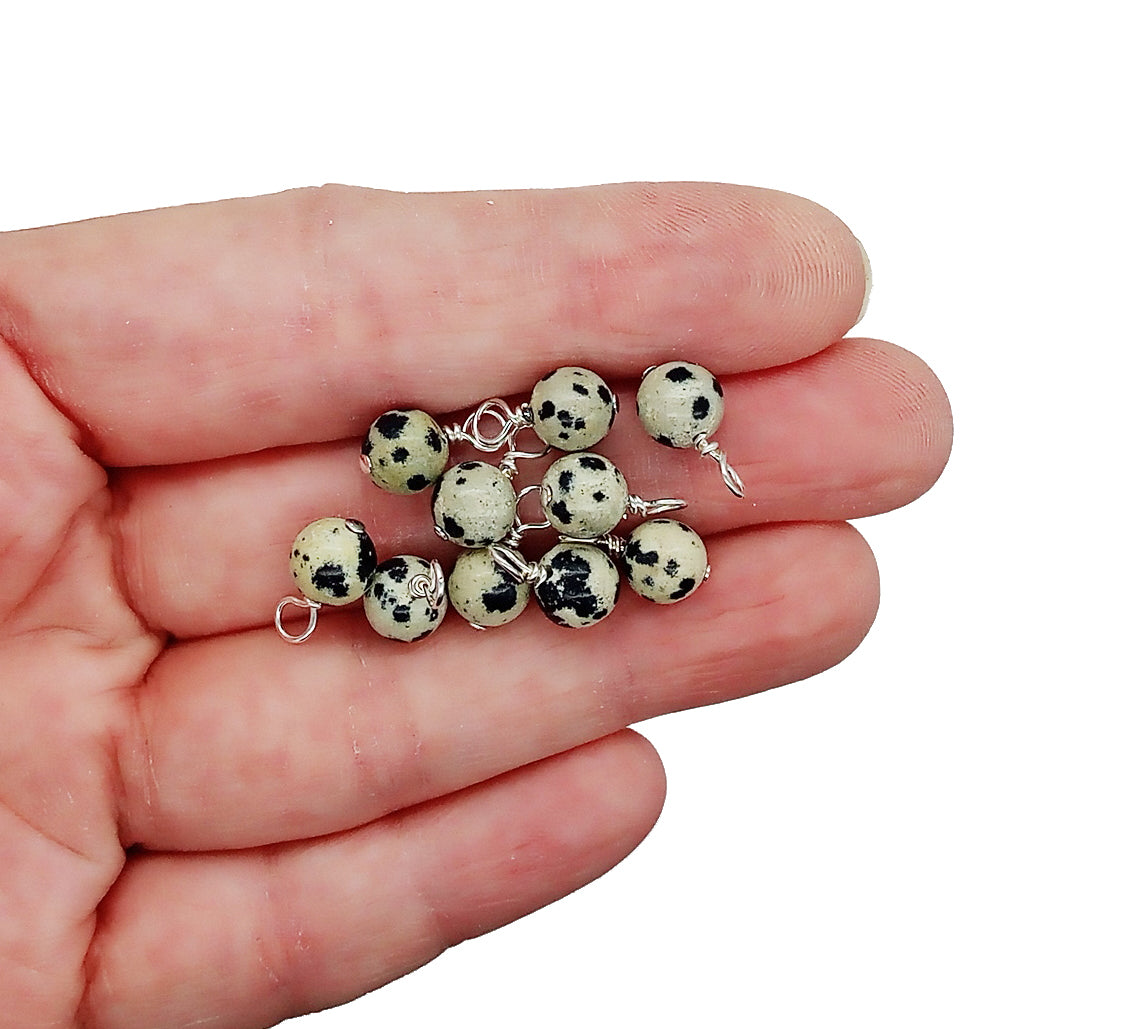 Dalmatian Jasper 6mm Bead Charms, Black & White Gemstone Dangles - Adorabilities Charms & Trinkets