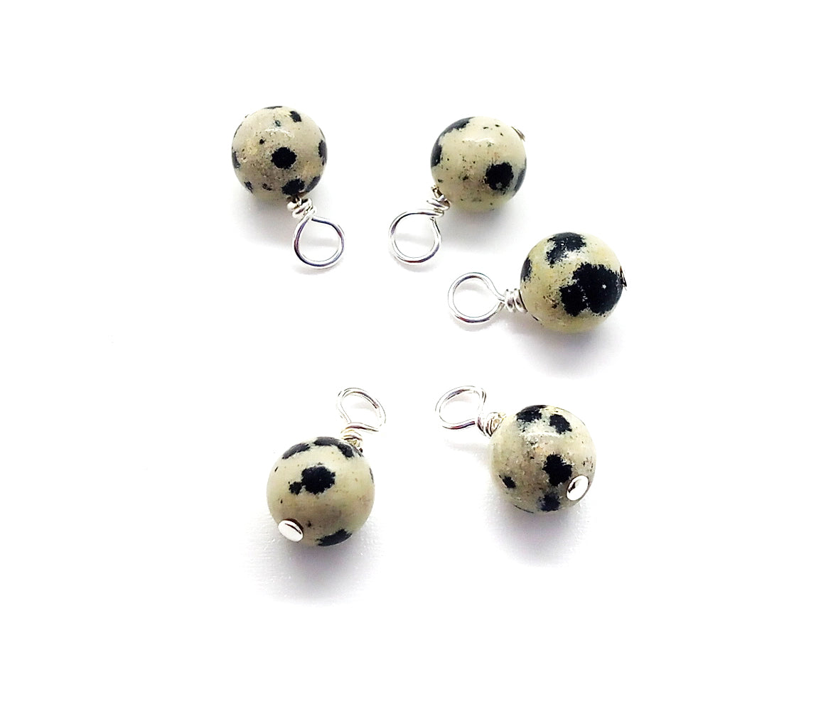 Dalmatian Jasper 6mm Bead Charms, Black & White Gemstone Dangles - Adorabilities Charms & Trinkets