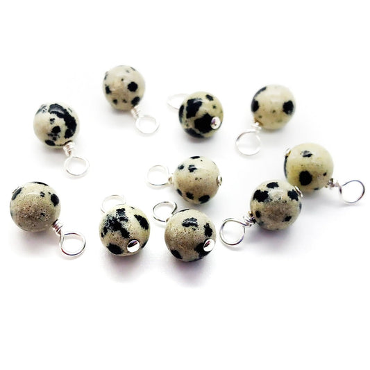 Dalmatian Jasper 6mm Bead Charms, Black & White Gemstone Dangles - Adorabilities Charms & Trinkets