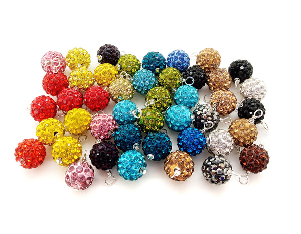 Rhinestone Bead Dangles, Colorful Sparkly Disco Ball Charms