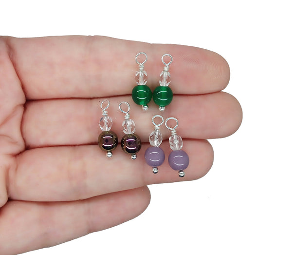 Bead Charm Pairs for Earrings - 10 pairs of Pretty Dangles in Purple & Green - Adorabilities Charms & Trinkets