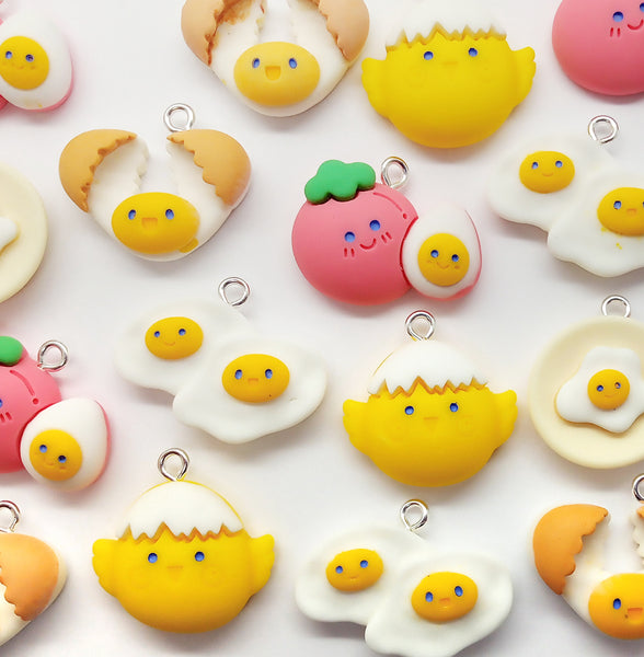 Egg Chick & Tomato Charms, Kawaii Resin Cabochon Set