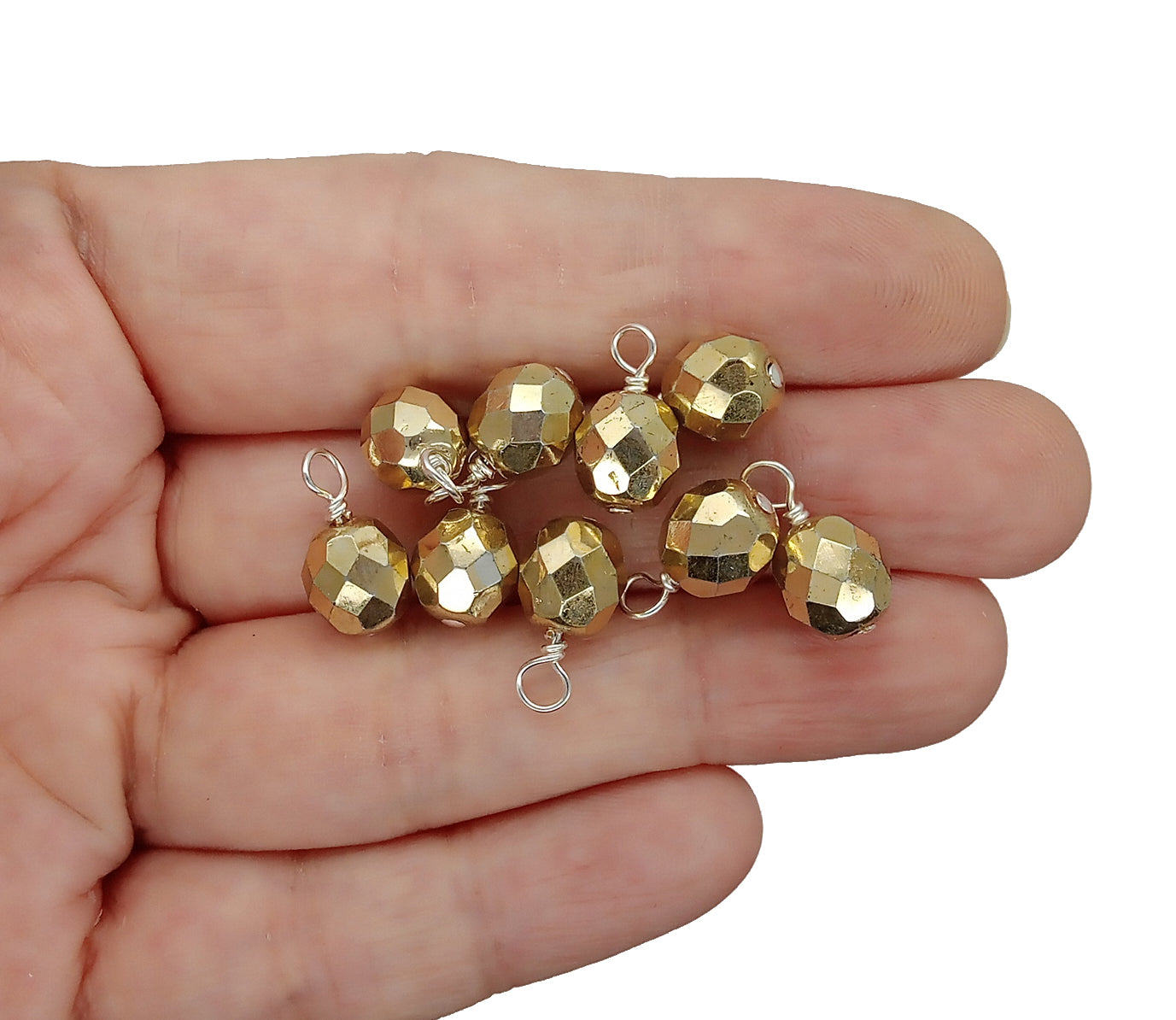 Gold Aurum Fire-Polished Dangle Charms, 8mm Czech Glass Beads