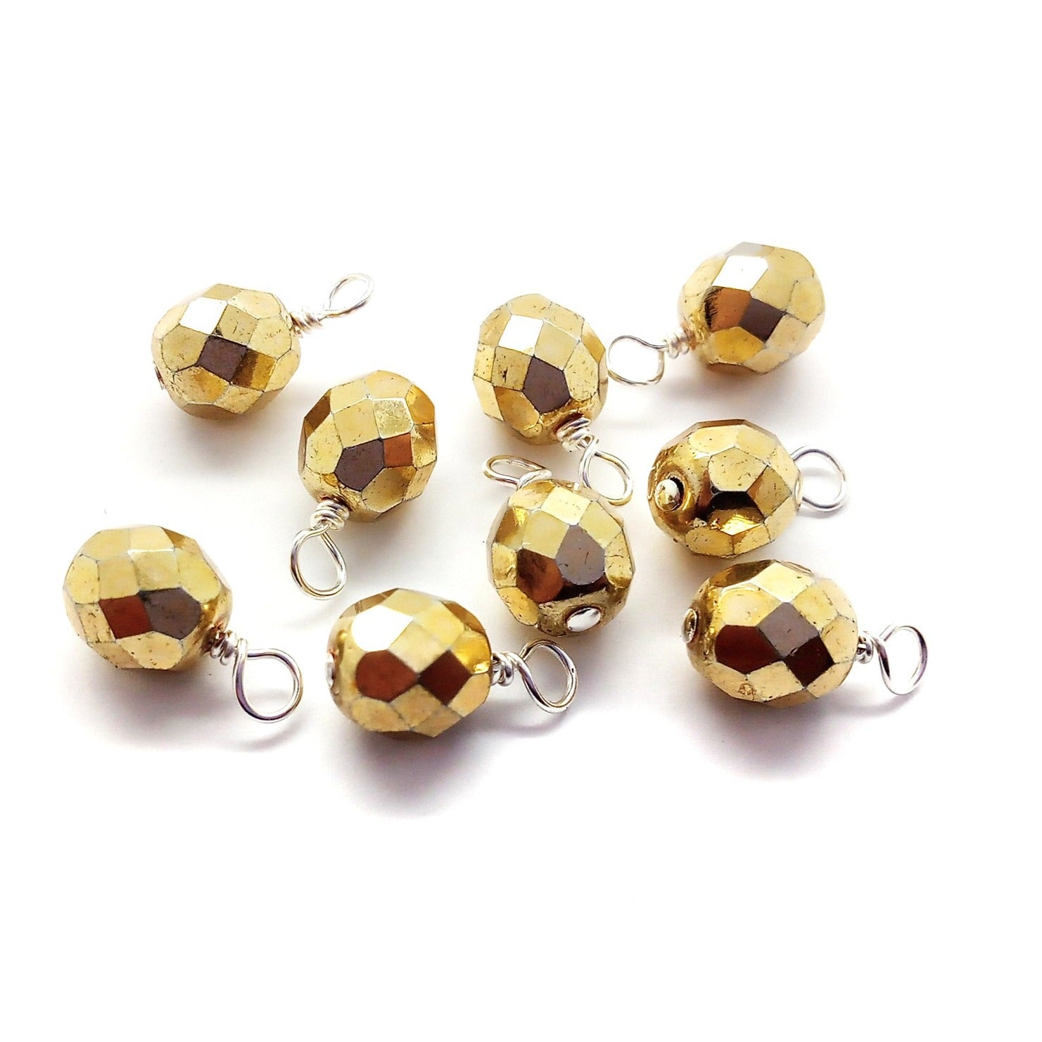 Gold Aurum Fire-Polished Dangle Charms, 8mm Czech Glass Beads