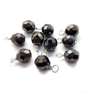 Hematite Fire-Polished Dangle Charms, 8mm Czech Glass Beads