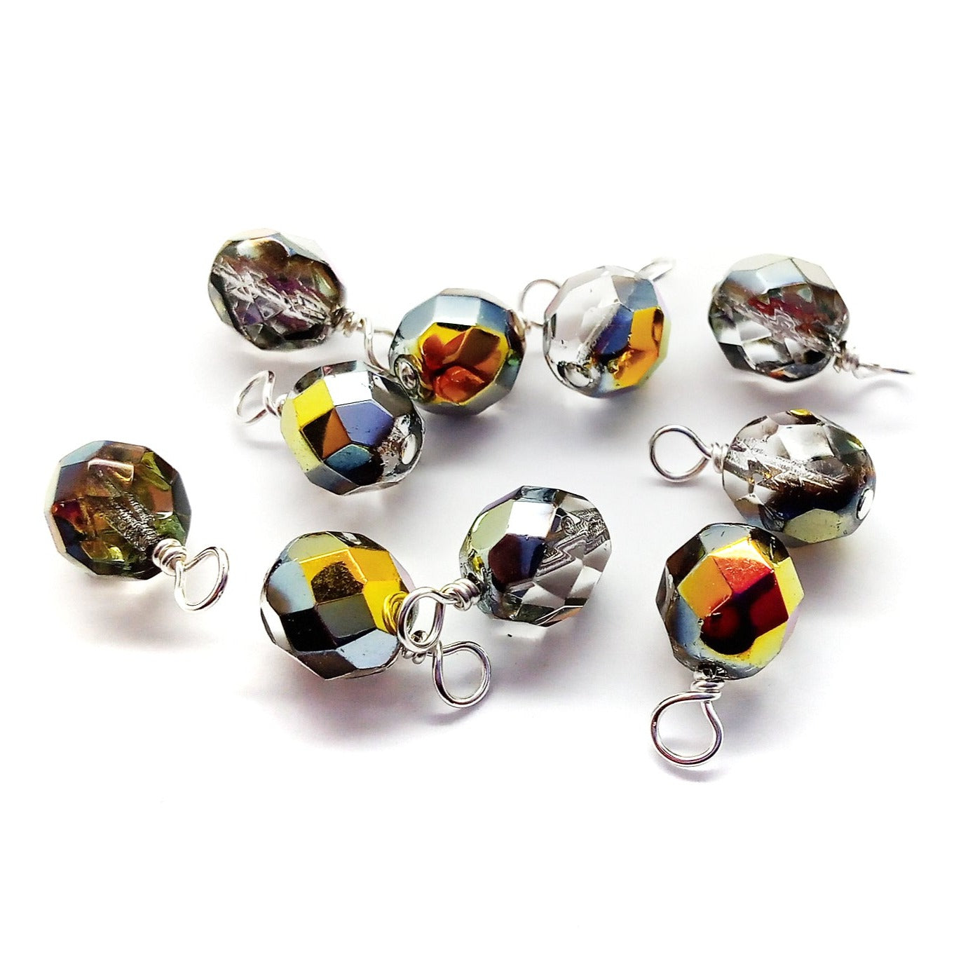 Marea Fire-Polished Dangle Charms, 8mm Czech Glass Beads