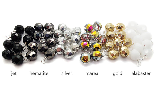 Silver Fire-Polished Dangle Charms, 8mm Czech Glass Beads