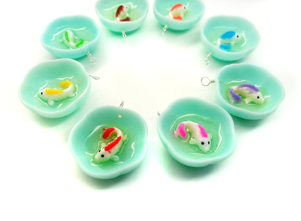 Fishbowl Charms, Goldfish in Bowl Pendants