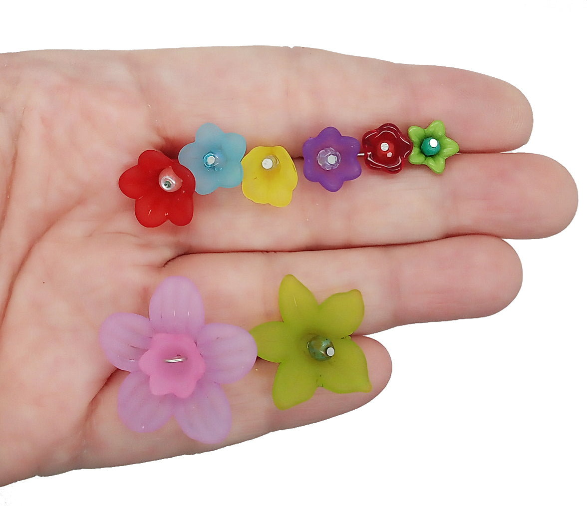 Mixed Flower Dangles, 20 pc Floral Drop Charms