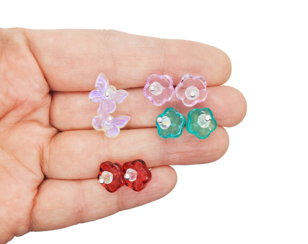 Flower & Butterfly Bead Charms - Pretty Glass Earring Charms - Adorabilities Charms & Trinkets