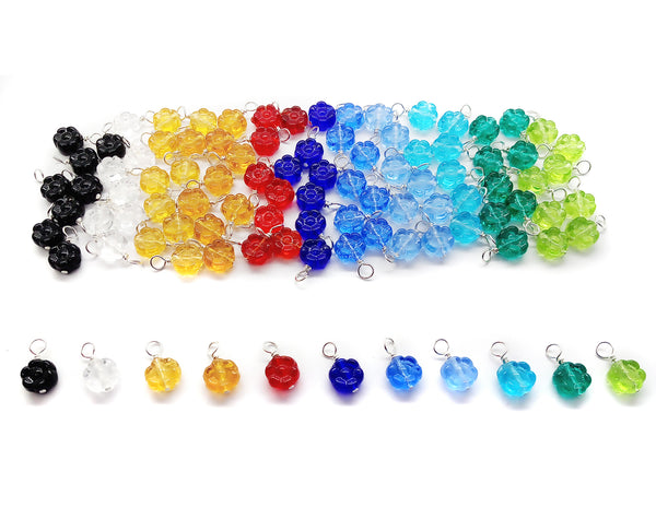 Tiny Flower Bead Dangles, 10 pc sets of Pressed Glass Colorful Charms