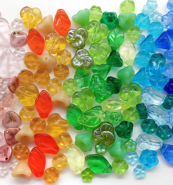 Glass Flowers & Leaves Bead Mix, 60 pieces in Assorted Colors and Styles