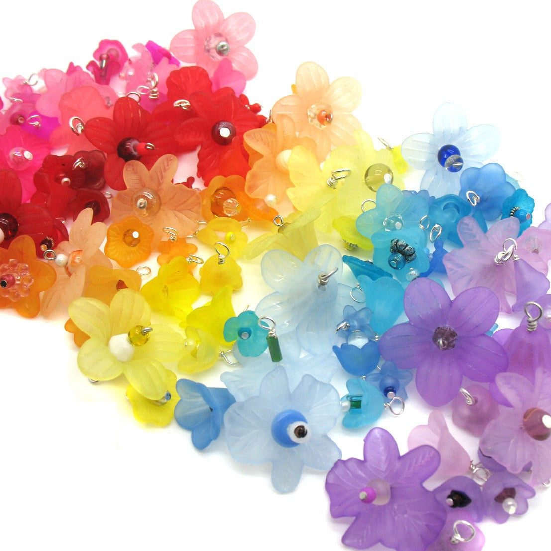 25 Assorted Flower Charms, Rainbow Mix