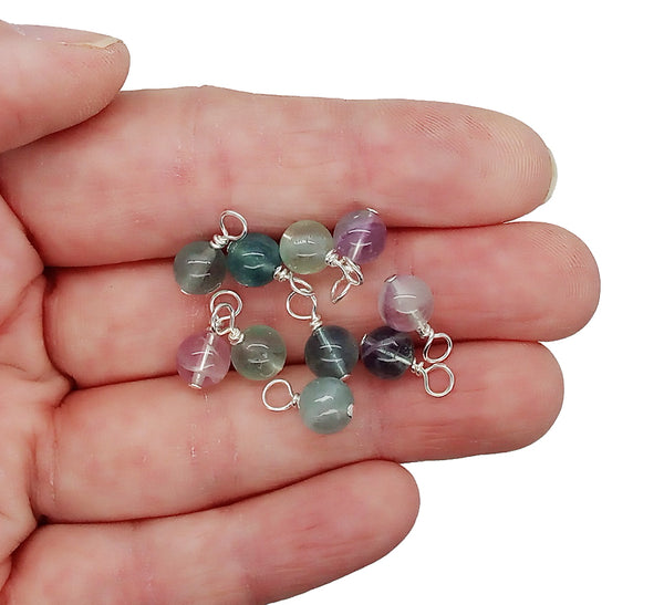 Fluorite 6mm Bead Charms, Natural Petrified Gemstone Dangles - Adorabilities Charms & Trinkets