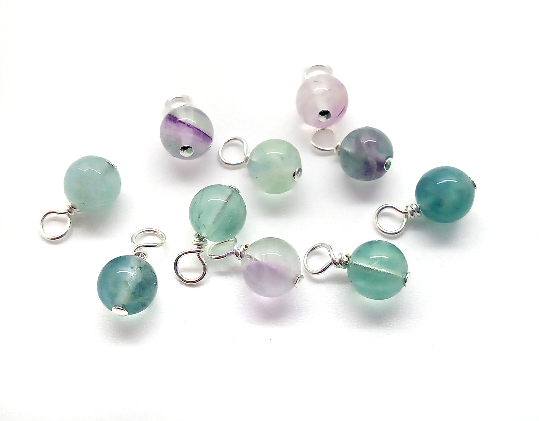 Fluorite 6mm Bead Charms, Natural Petrified Gemstone Dangles - Adorabilities Charms & Trinkets