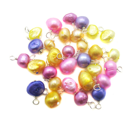 Freshwater Pearl Bead Charms - Pink Purple Yellow Pearls Dangles - Adorabilities Charms & Trinkets